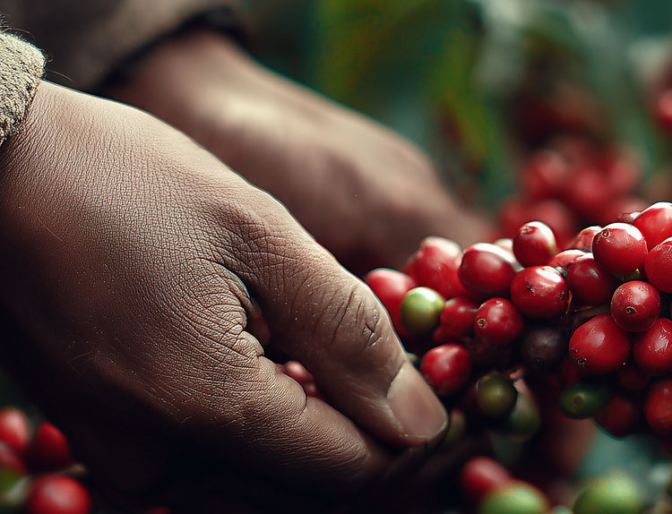 Hands holding Red Coffee Beans