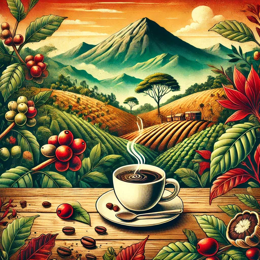 Peru Cup of Coffee in from of Farm