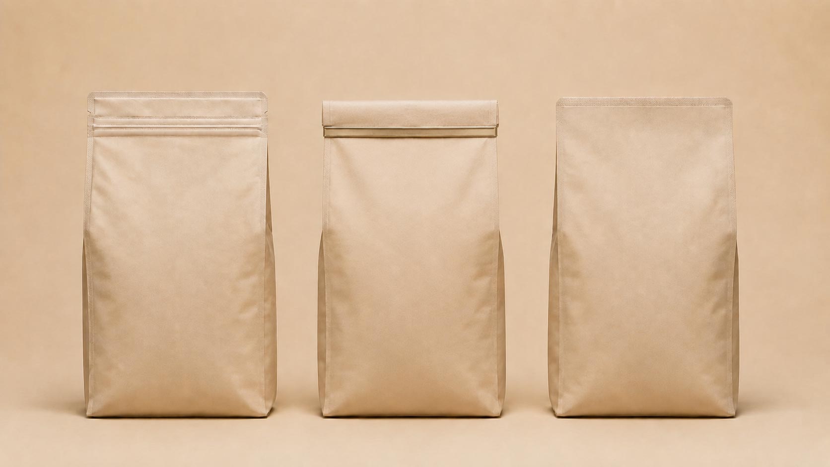 Close view of a hand folding the tin tie strip across the top of a coffee bag to close it