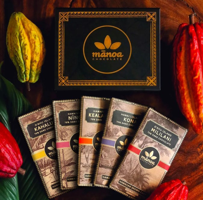 Tablettes de chocolat Mānoa et boîte