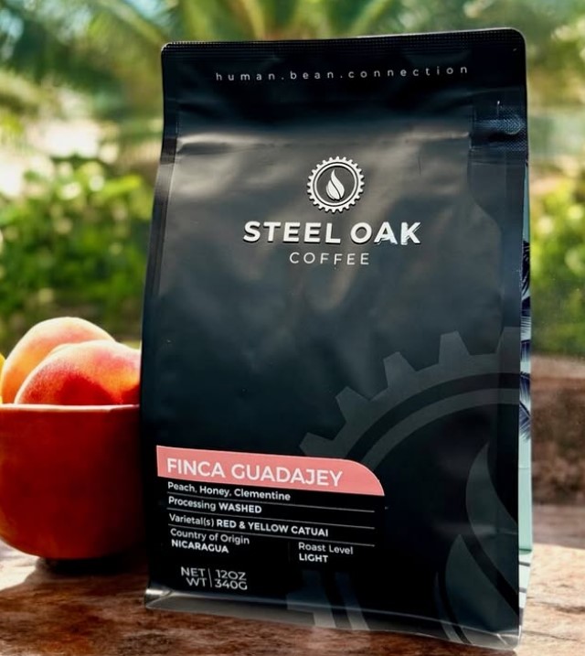 Steel Oak Coffee black coffee bag. 