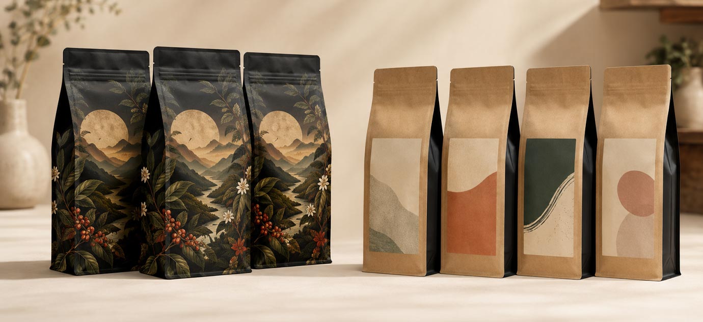 Bolsas de café digital vs stock miniatura